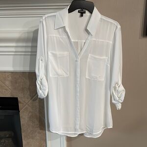 Express Ivory Roll-Up Sleeve Blouse